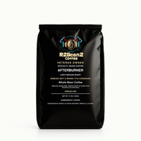 A black coffee bag labeled R2Bean2 Coffee Afterburner, shown against a plain white background.