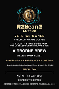 R2Bean2 Coffee Airborne Brew coffee cups 12 pack packaging and product detail