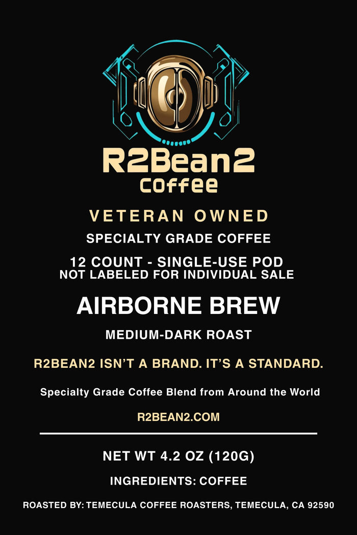 R2Bean2 Coffee Airborne Brew coffee cups 12 pack packaging and product detail