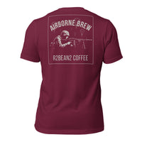 R2Bean2 Coffee Airborne Brew GPMG t-shirt, paratrooper GPMG gunner artwork with parachutes overhead