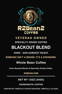 R2Bean2 Coffee Blackout Blend dark roast 12oz bag, US range