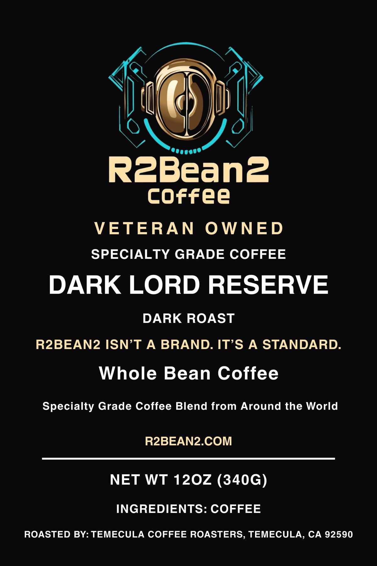 R2Bean2 Coffee Dark Lord Reserve dark roast 12oz six bean espresso blend, US range