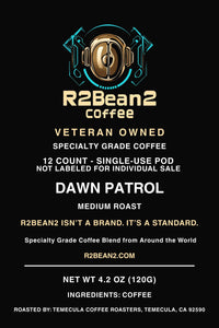 R2Bean2 Coffee Dawn Patrol coffee cups 12 pack, veteran owned speciality coffee