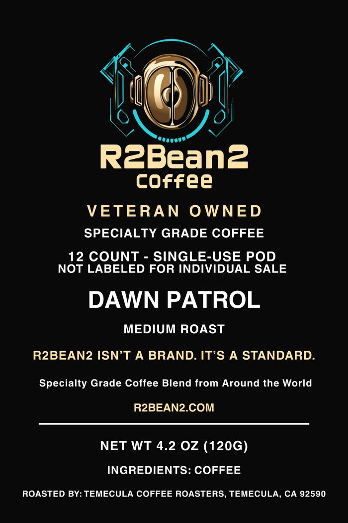 R2Bean2 Coffee Dawn Patrol coffee cups 12 pack, veteran owned speciality coffee