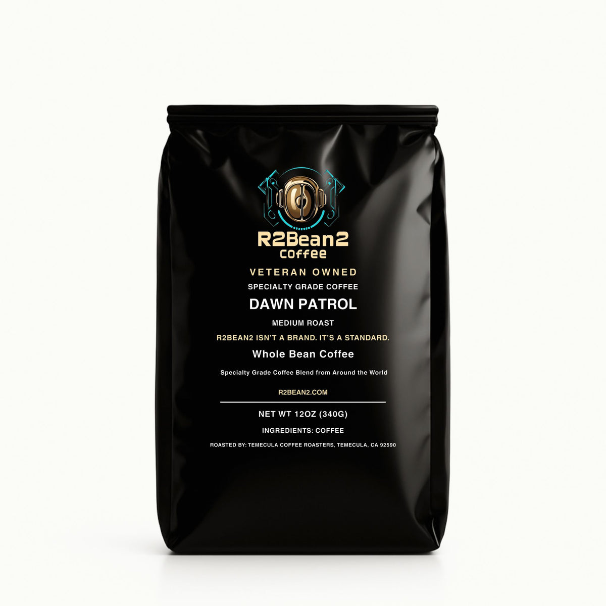 R2Bean2 Coffee Dawn Patrol medium roast 12oz whole bean, tropical fruit notes and creamy body