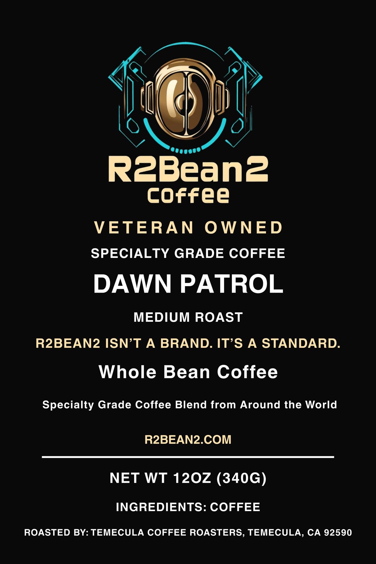 R2Bean2 Coffee Dawn Patrol medium roast 12oz bag, US range
