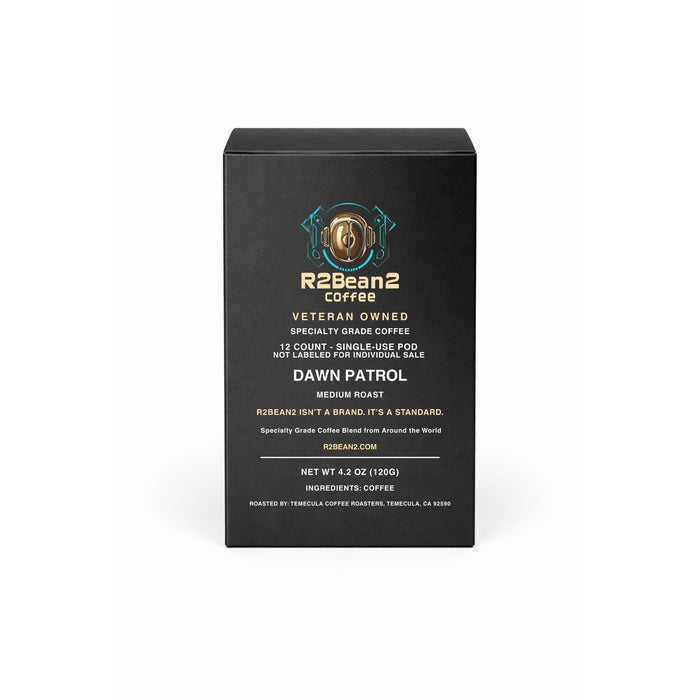 R2Bean2 Coffee Dawn Patrol medium roast single use coffee cups, 12 pack, US range