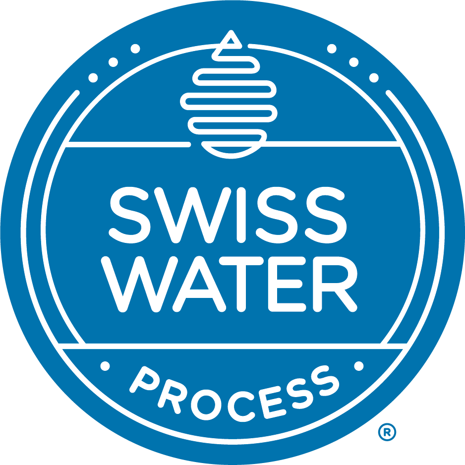 Swiss Water Process logo, the decaffeination method used for R2Bean2 Coffee Lights Out Decaf