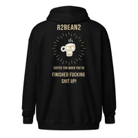 R2Bean2 Coffee Aftermath zip hoodie, design marking the moment the job is done and the dust settles
