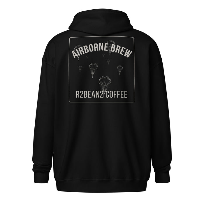 R2Bean2 Coffee Airborne Brew Para Drop zip hoodie, vintage WWII parachute drop artwork