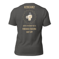 R2Bean2 Coffee Aftermath t-shirt, design marking the moment the job is done and the dust settles