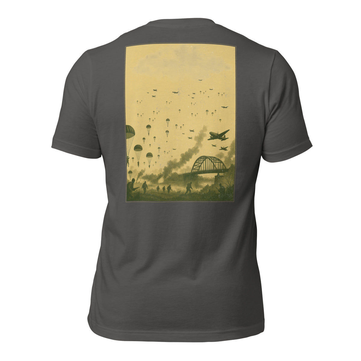 R2Bean2 Coffee Arnhem Drop t-shirt, vintage wartime artwork rooted in the battle of Arnhem