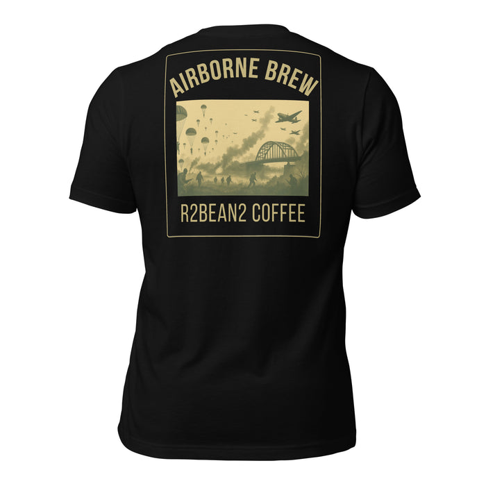 R2Bean2 Coffee Airborne Brew Arnhem t-shirt, vintage WWII airborne artwork, veteran owned UK coffee brand