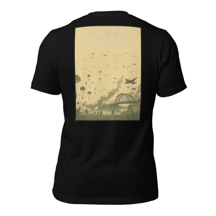 R2Bean2 Coffee Arnhem Drop t-shirt, vintage wartime artwork rooted in the battle of Arnhem