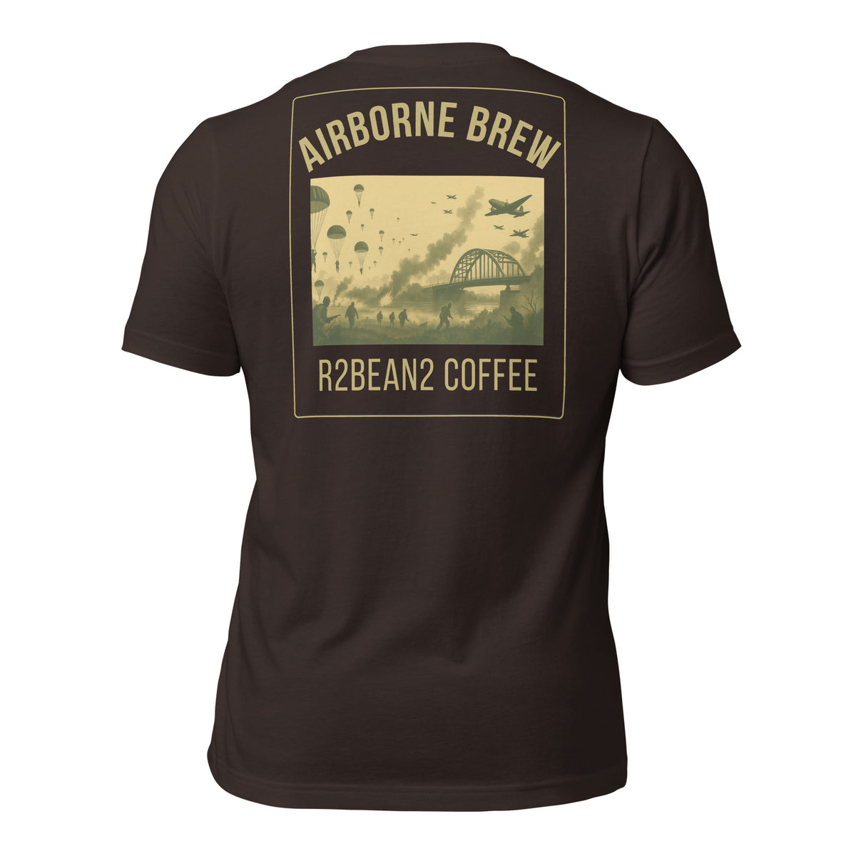 R2Bean2 Coffee Airborne Brew Arnhem t-shirt, vintage WWII airborne artwork, veteran owned UK coffee brand