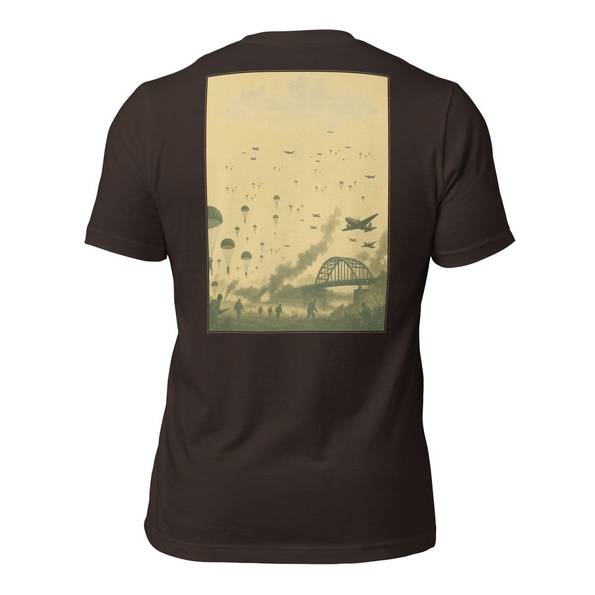 R2Bean2 Coffee Arnhem Drop t-shirt, vintage wartime artwork rooted in the battle of Arnhem