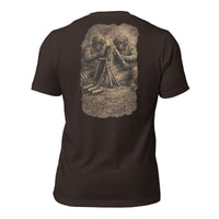 R2Bean2 Coffee Fire for Effect t-shirt, artwork of two operators on a mortar