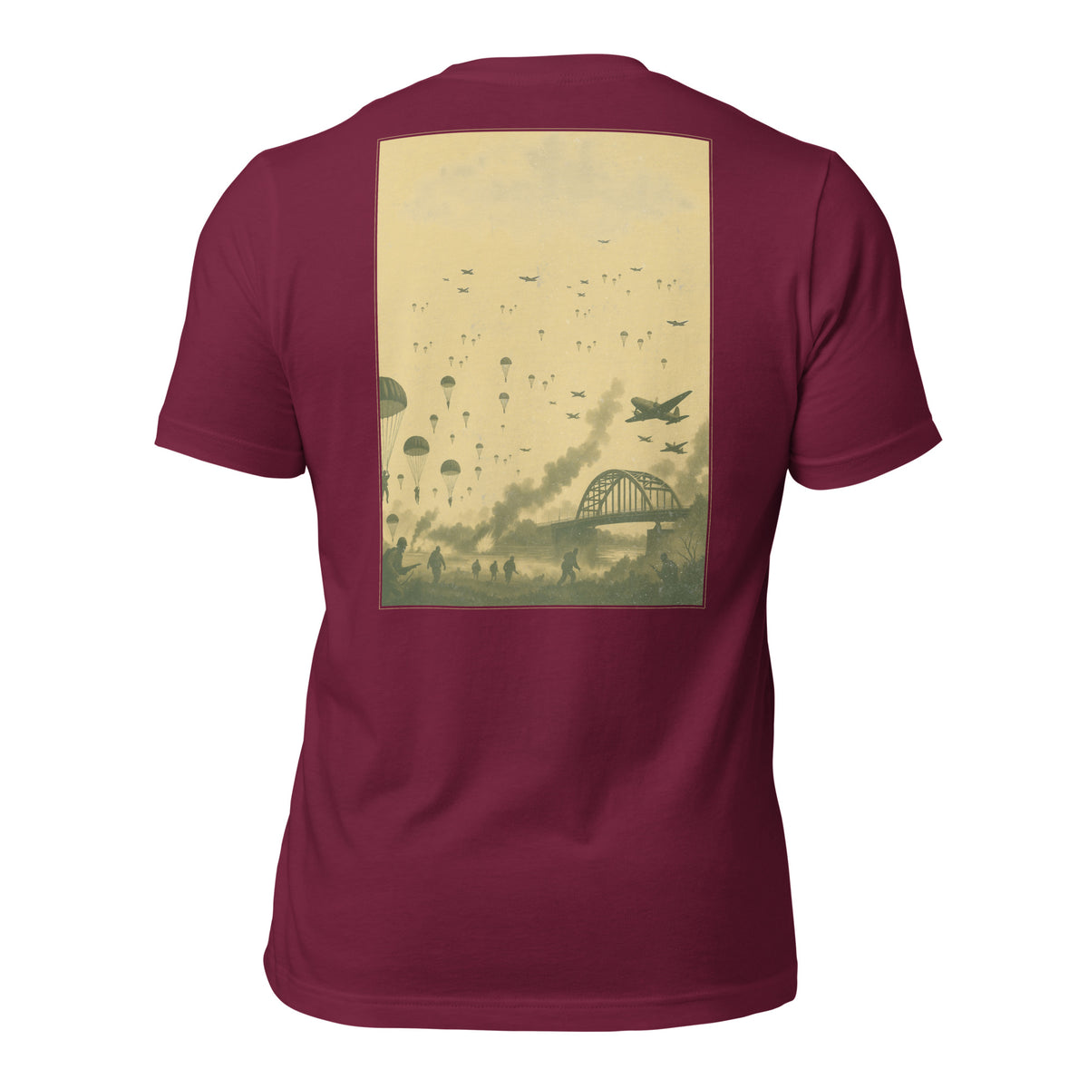 R2Bean2 Coffee Arnhem Drop t-shirt, vintage wartime artwork rooted in the battle of Arnhem