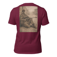 R2Bean2 Coffee The Sniper 3rd Battalion t-shirt, sepia sniper artwork, veteran owned UK coffee brand