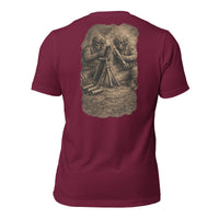 R2Bean2 Coffee Fire for Effect t-shirt, artwork of two operators on a mortar