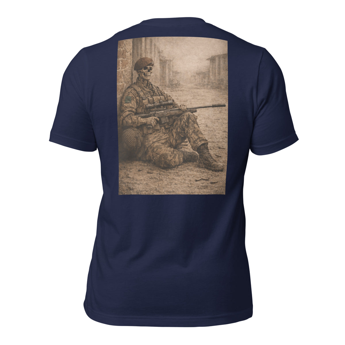 R2Bean2 Coffee The Sniper 3rd Battalion t-shirt, sepia sniper artwork, veteran owned UK coffee brand